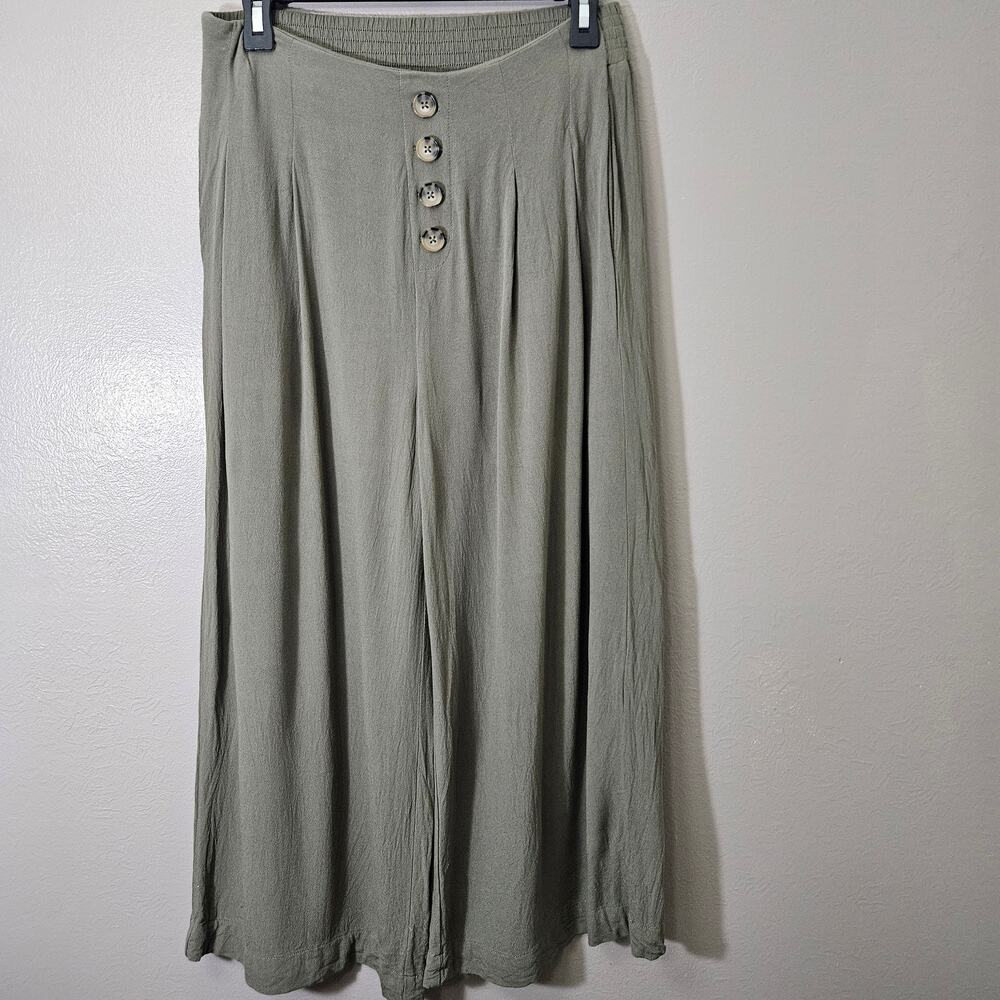 Peace & Pearls Olive/Sage WideLeg Cropped Pants M Gaucho Earthy Goblincore Boho